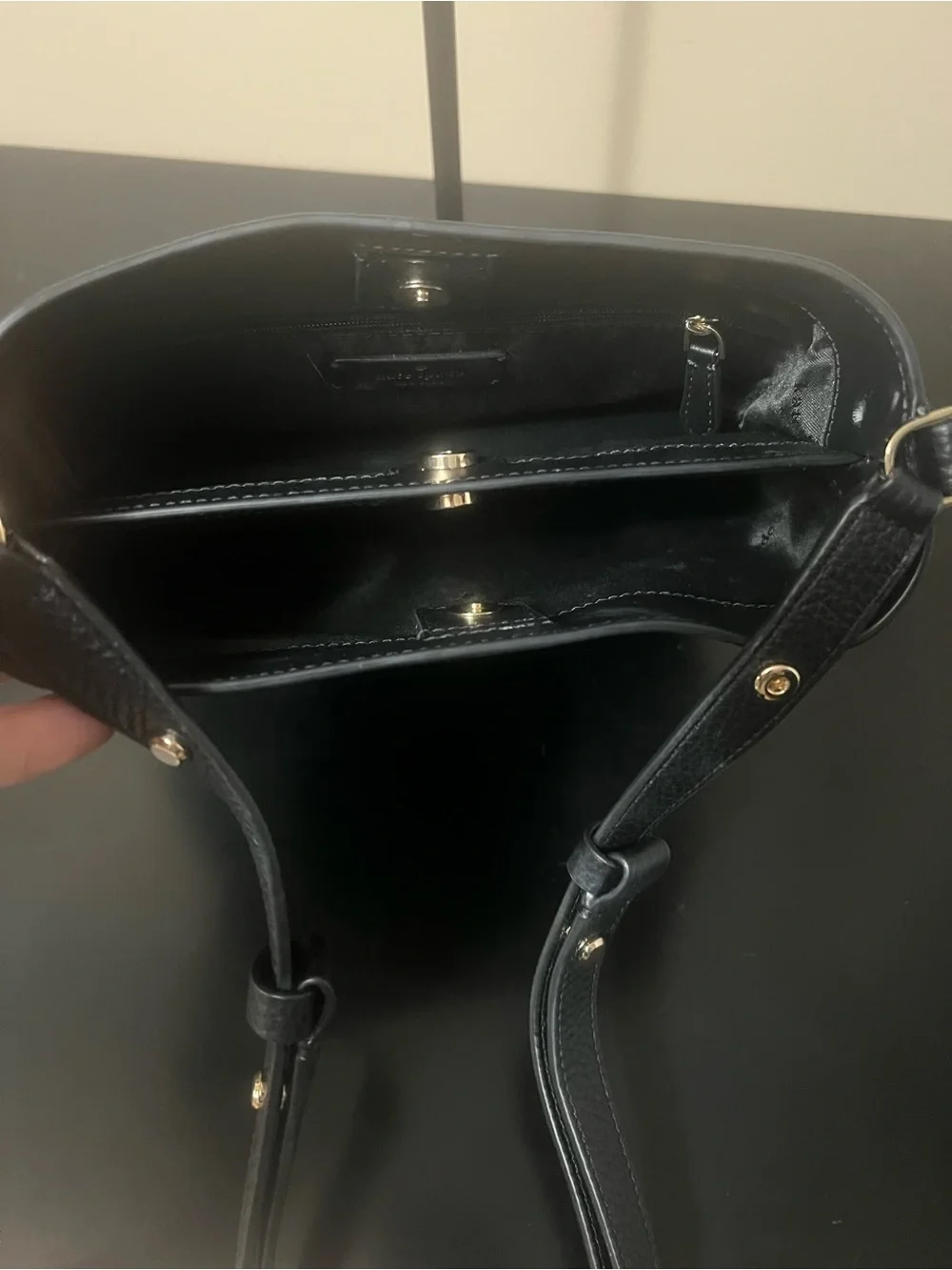 kate spade Julia Medium Bucket Bag Black Pebbled Leather Adjustable Strap